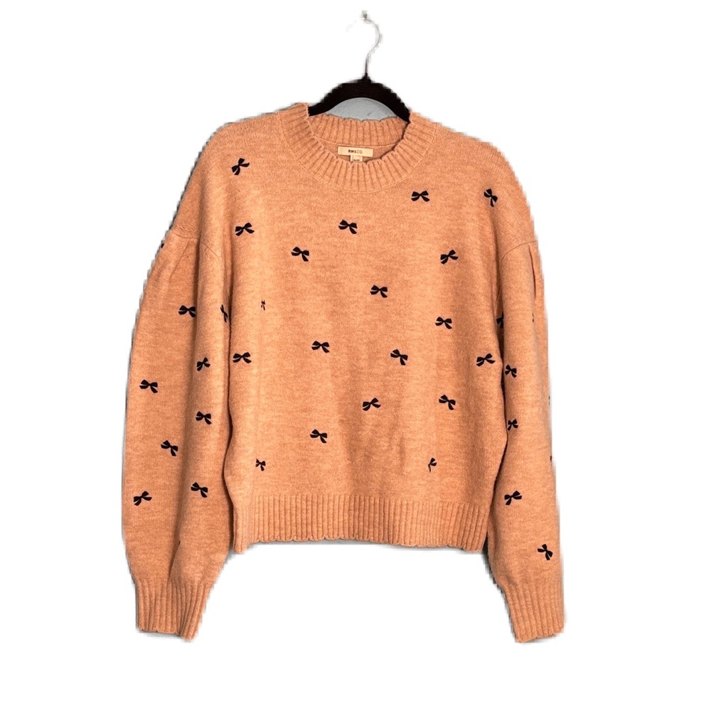 RW&CO Bow Print Long-Sleeve Crew-Neck Spongy Pullover With Scalloped Trims XL